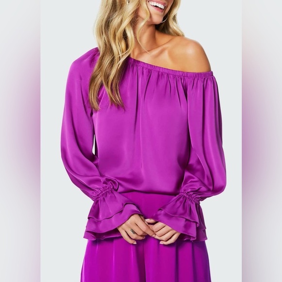 Ramy Brook Murphy Off Shoulder Satin Top in Copper - Picture 4 of 12